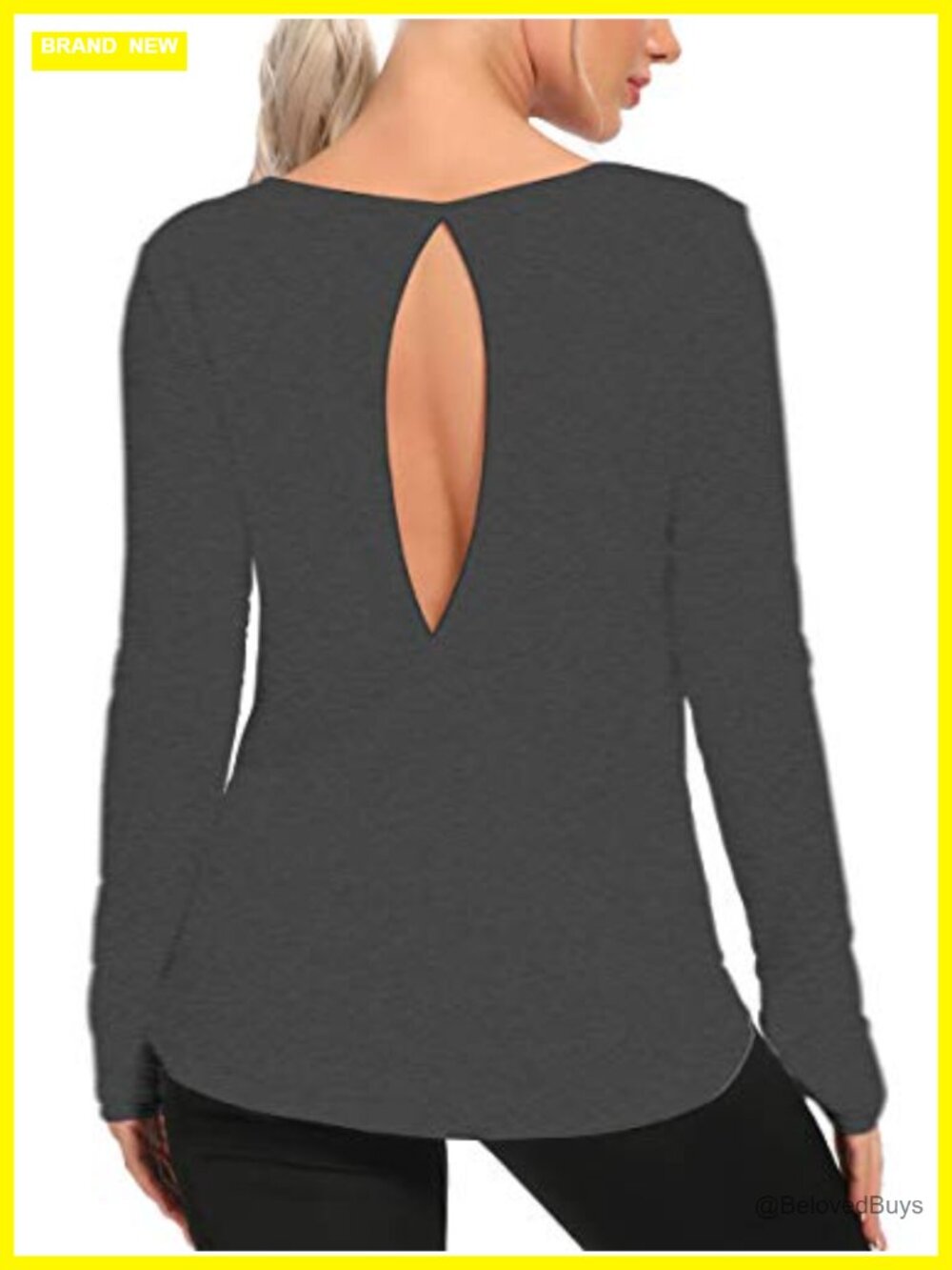 Open Back Workout Top Long Sleeve Thumb Hole Athletic Yoga Shirt